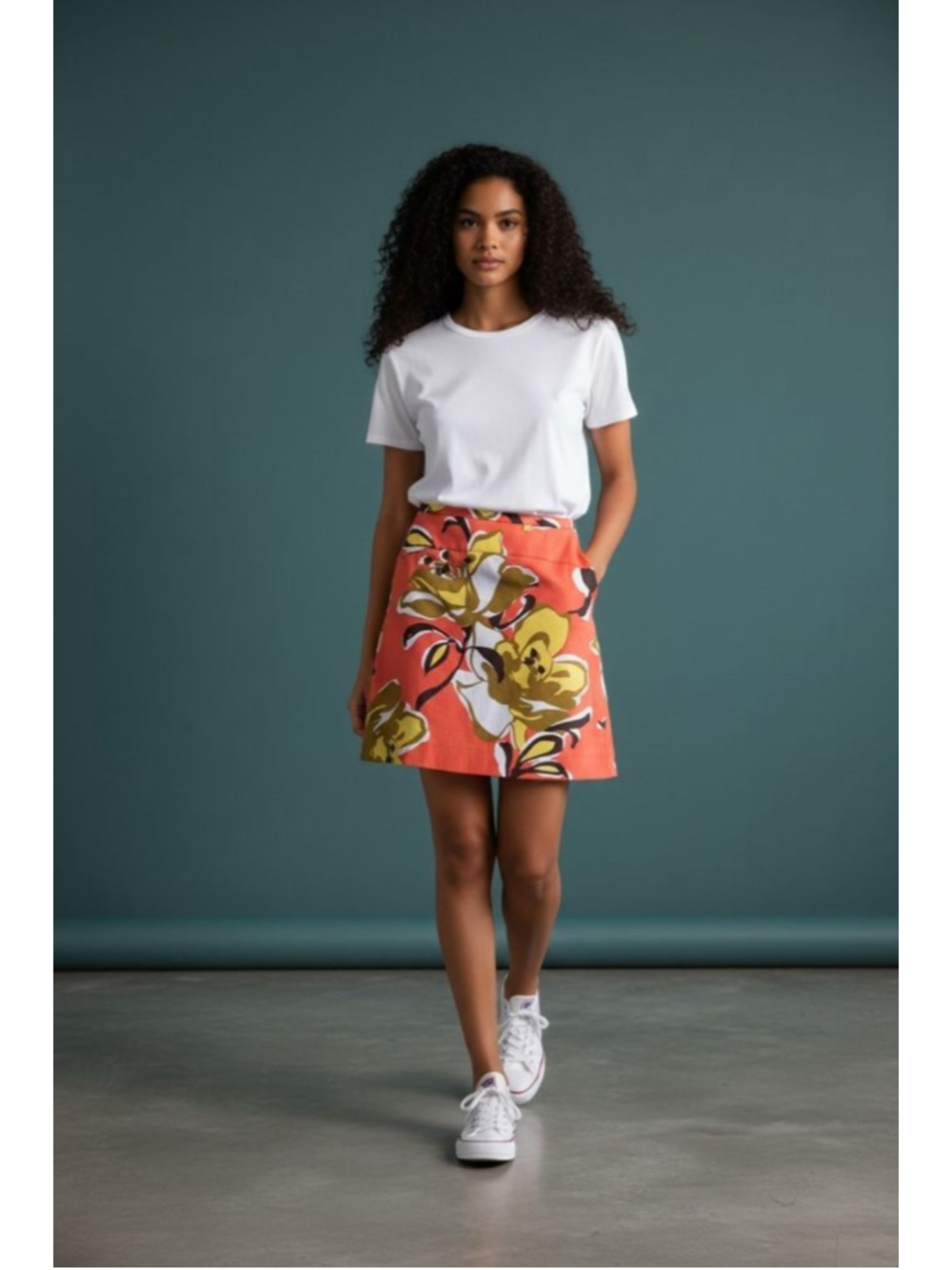 ETCETERA Orange Floral Mini Skirt Size 6